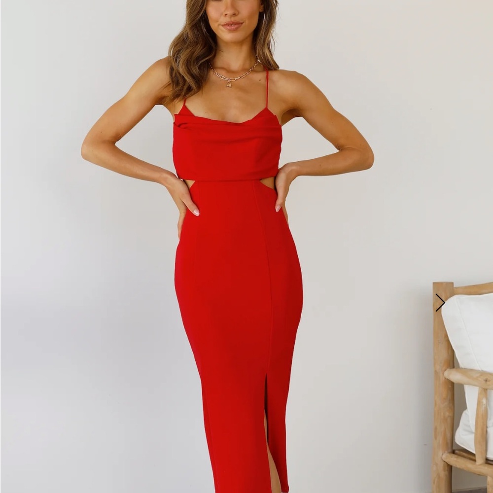 Hello Molly Red Cowl Neck Slip Dress